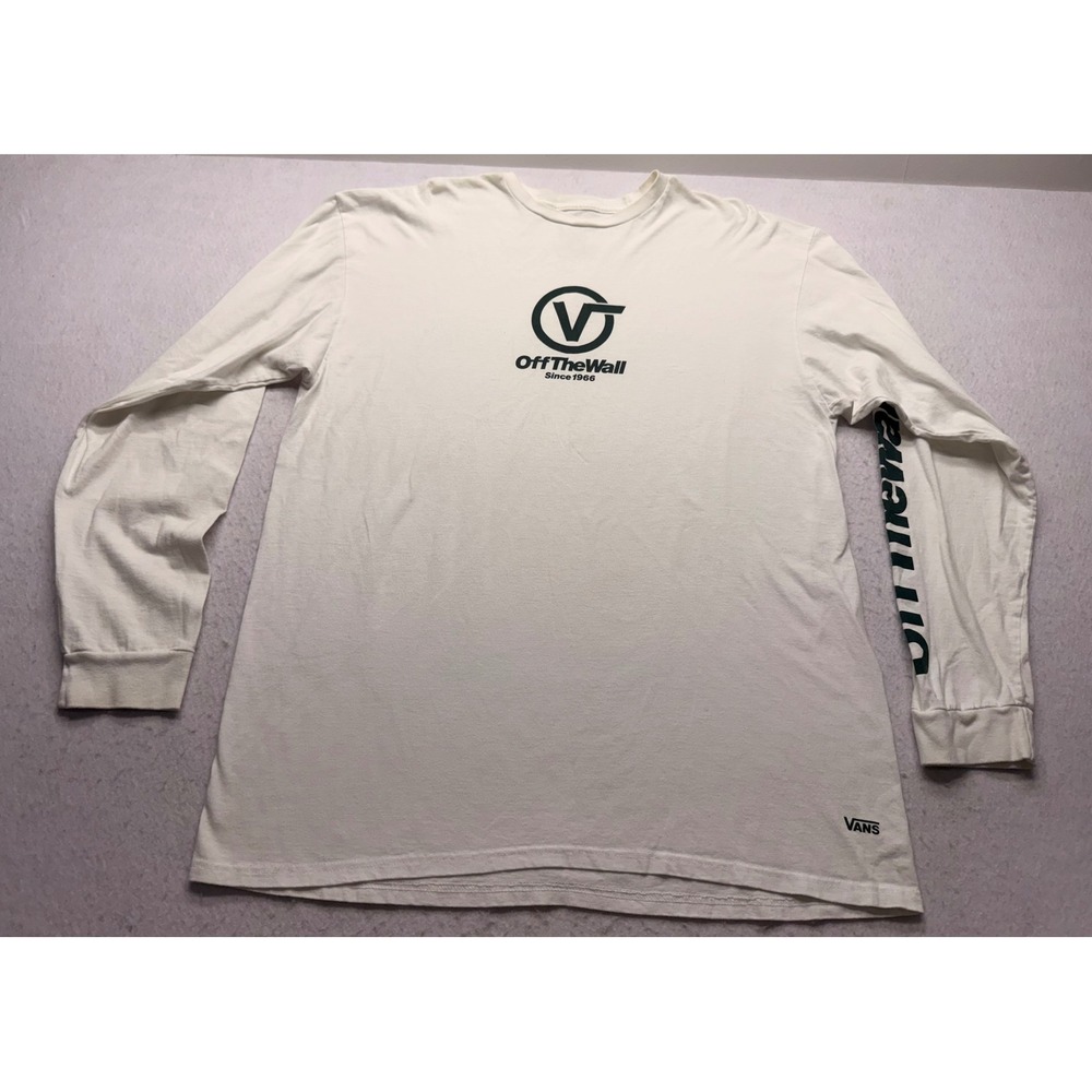 Vans Off The Wall Long Sleeve Graphic T-Shirt Mens XL Cream White Classic Fit